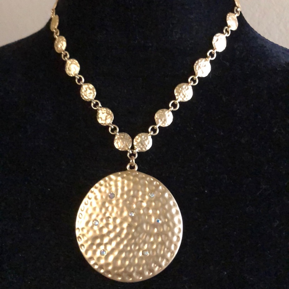 Gold Medallion Necklace with Small Stones